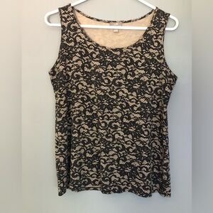 J. Jill Wearever Collection Small Stretch Sleeveless Tank Top Tan Black Floral